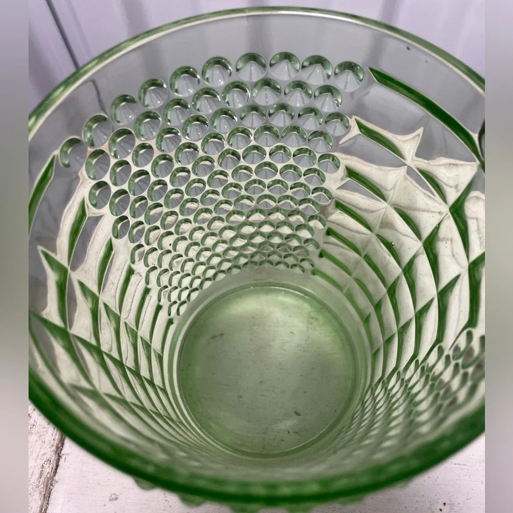 Very Rare Vintage Depression Uranium Glass Liberty Works Green Ice Bucket